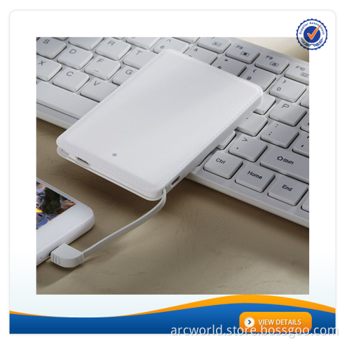 AWC095 OEM 4600mAh 4000mAh 3D Carven Mobile Power Bank Charger with Built in Cable